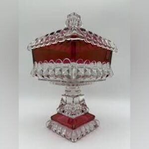 Elegant Westmoreland Cranberry Flash Square Pedestal Candy Dish Red and Clear